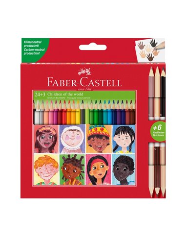 Creioane colorate 24+3 cr. bicolore piele children of the world faber-castell