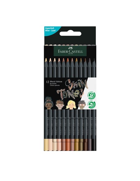 Creioane colorate FABER-CASTELL FC116414, 12 culori skin tones black edition Creioane colorate FABER-CASTELL FC116414, 12 culori skin tones black edition
