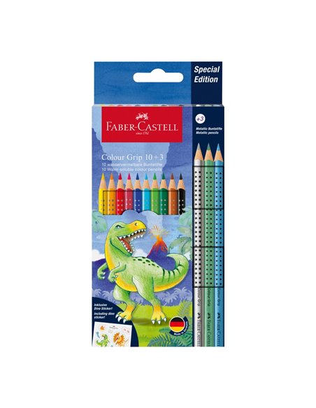 Set promo creioane colorate FABER-CASTELL FC201545, 10+3 culori grip 2001, Dinozauri