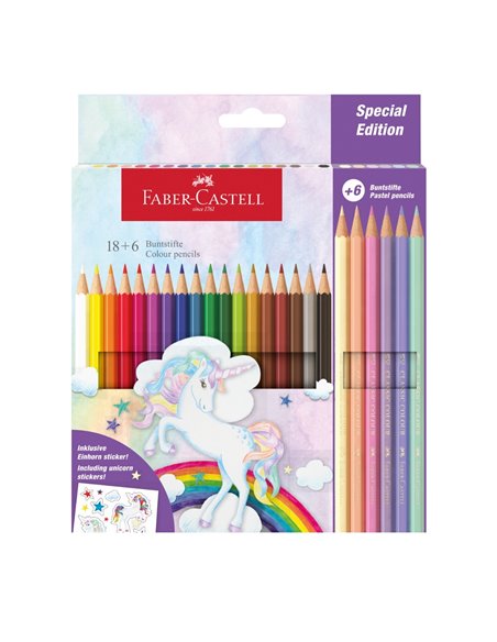 Creioane colorate FABER-CASTELL FC111221, 18+6 culori, Unicorni