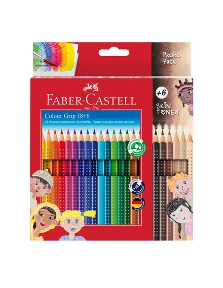 Creioane colorate FABER-CASTELL FC112819, 18+6 culori + tonurile pielii grip 2001