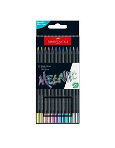 Creioane colorate metalizate Faber-Castell FC116415, 12 culori Black Edition