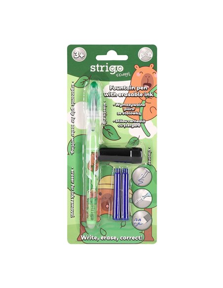 Stilou Strigo cu cerneala termosensibila, stergere prin frictiune, Motiv Capybara, Verde