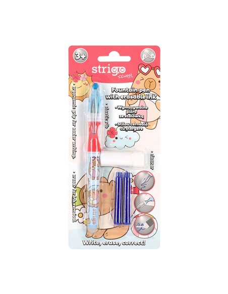 Stilou Strigo cu cerneala termosensibila, stergere prin frictiune, Motiv Capybara, Roz