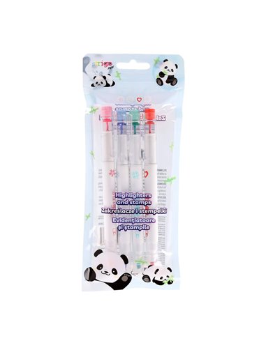 Set 4 evidentiatoare 2 in 1 cu stampila Strigo SSC490, Motiv panda
