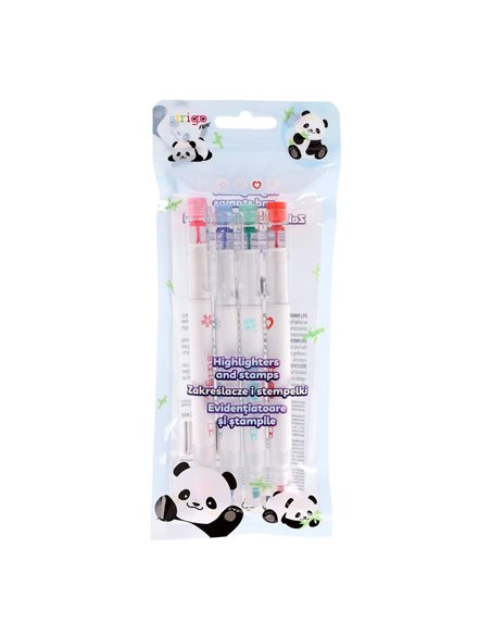 Set 4 evidentiatoare 2 in 1 cu stampila Strigo SSC490, Motiv panda