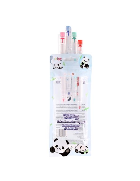 Set 4 evidentiatoare 2 in 1 cu stampila Strigo SSC490, Motiv panda