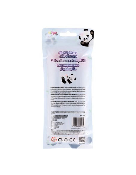 Set 4 evidentiatoare 2 in 1 cu stampila Strigo SSC490, Motiv panda