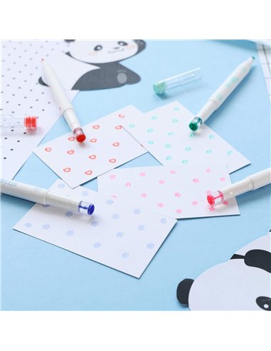 Set 4 evidentiatoare 2 in 1 cu stampila Strigo SSC490, Motiv panda