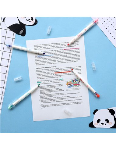 Set 4 evidentiatoare 2 in 1 cu stampila Strigo SSC490, Motiv panda