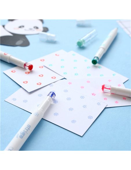 Set 4 evidentiatoare 2 in 1 cu stampila Strigo SSC490, Motiv panda