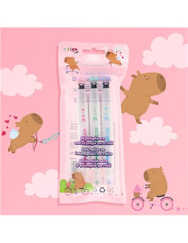 Set 3 evidentiatoare 2 in 1 cu stampila Strigo SSC491, Motiv capybara