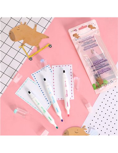 Set 3 evidentiatoare 2 in 1 cu stampila Strigo SSC491, Motiv capybara