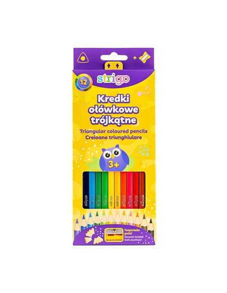 Creioane colorate cu ascutitoare Strigo SSC110, 12 culori Creioane colorate cu ascutitoare Strigo SSC110, 12 culori