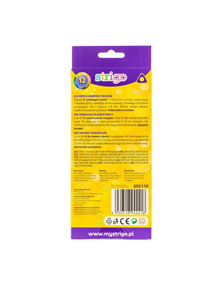 Creioane colorate cu ascutitoare Strigo SSC110, 12 culori Creioane colorate cu ascutitoare Strigo SSC110, 12 culori