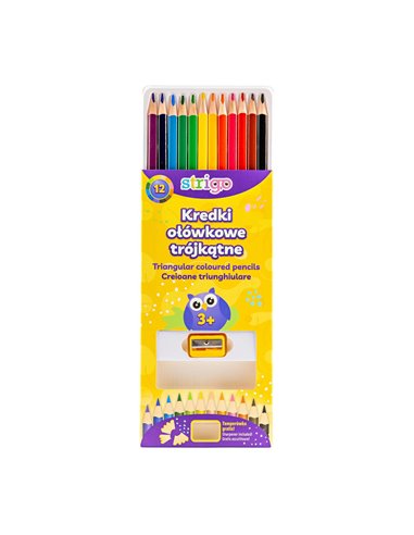 Creioane colorate cu ascutitoare Strigo SSC110, 12 culori Creioane colorate cu ascutitoare Strigo SSC110, 12 culori