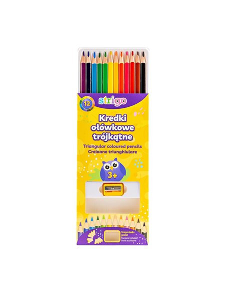 Creioane colorate cu ascutitoare Strigo SSC110, 12 culori Creioane colorate cu ascutitoare Strigo SSC110, 12 culori