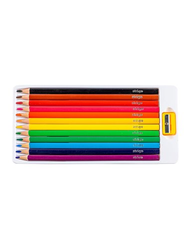Creioane colorate cu ascutitoare Strigo SSC110, 12 culori Creioane colorate cu ascutitoare Strigo SSC110, 12 culori