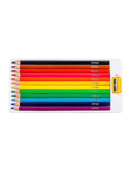Creioane colorate cu ascutitoare Strigo SSC110, 12 culori Creioane colorate cu ascutitoare Strigo SSC110, 12 culori