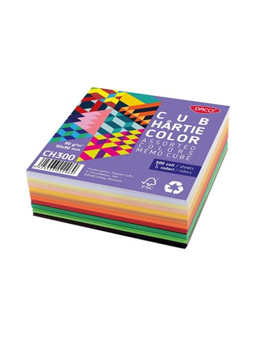 Cub hartie color Daco CH300,  9 x 9 cm, 300 coli, 5 culori