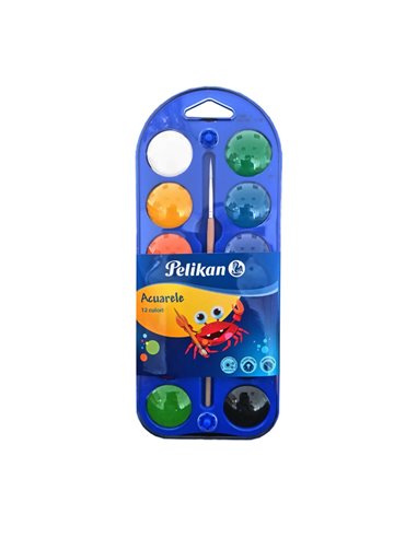 Acuarele Pelikan 2 in 1 tip pastila, 12 culori + pensula