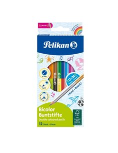 Set 12 Creioane Bicolor Lacuite Pelikan, Sectiune Rotunda, mina 3 mm, 24 culori