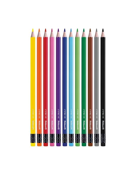 Creioane colorate lacuite cu radiera Pelikan, Sectiune Hexagonala, 12 culori