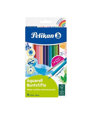 Set 12 creioane colorate solubile in apa Pelikan, Sectiune Hexagonala