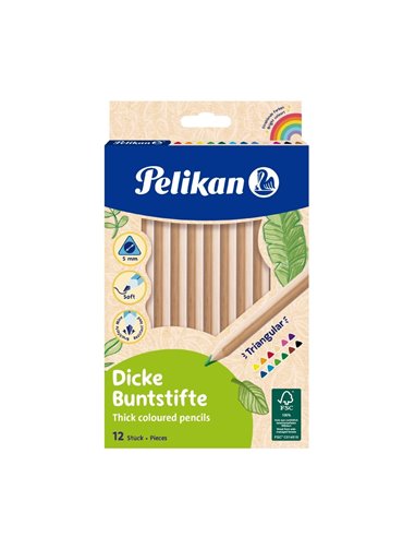 Creioane Colorate Pelikan Triunghiulare Groase, Set 12 Buc