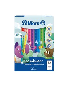 Set 12 creioane colorate combino lacuite groase Pelikan, sectiune triunghiulara