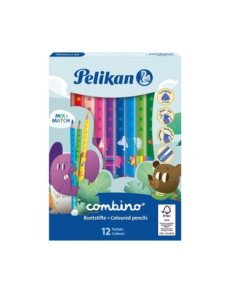 Set 12 creioane colorate combino lacuite groase Pelikan, sectiune triunghiulara Set 12 creioane colorate combino lacuite groase Pelikan, sectiune triunghiulara
