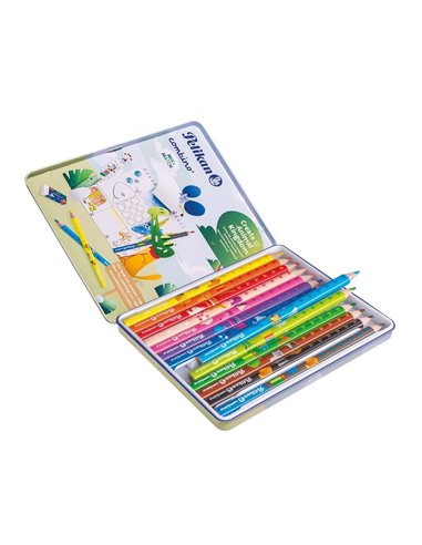 Creioane Color Combino, Set 12 Culori + 1 Creion Grafit Invata Sa Scrii, Cutie De Metal Pelikan