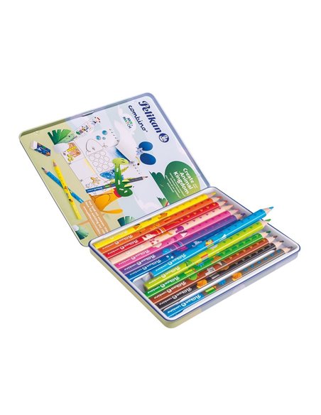Creioane Color Combino, Set 12 Culori + 1 Creion Grafit Invata Sa Scrii, Cutie De Metal Pelikan