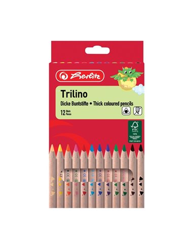 Creioane colorate Trilino Jumbo triunghiulare Herlitz, 12 culori