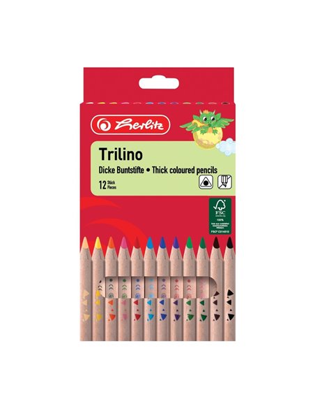 Creioane colorate Trilino Jumbo triunghiulare Herlitz, 12 culori
