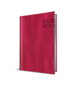 Agenda datata ro a5, 352 pagini, coperta din piele sintetica, premium deluxe narni, culoare fucsia, margini folio argintiu, 2026 2