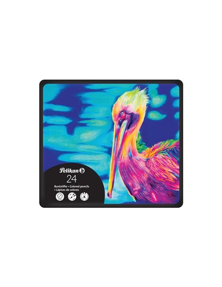 Creioane colorate premium, lacuite, set 24 culori, varf 3.3mm, sectiune hexagonala, in cutie metalica