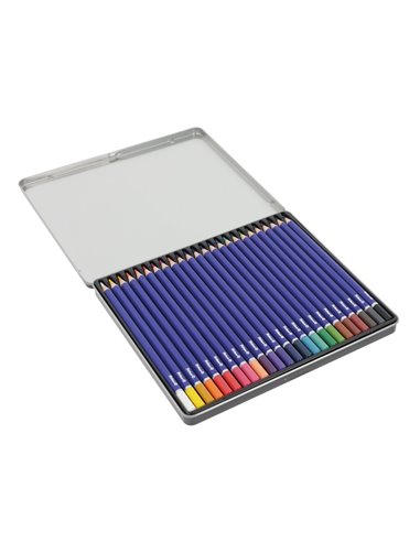Creioane colorate premium, lacuite, set 24 culori, varf 3.3mm, sectiune hexagonala, in cutie metalica
