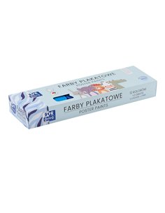 Acuarele guase oxford kids pentru afise, set 14 culori, recipient 20ml, include auriu, argintiu si culoarea pielii, motiv zebra