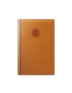 Agenda datata ro a5, 352 pagini, coperta din piele sintetica, premium deluxe amsterdam, maro, margini folio aurii, 2026