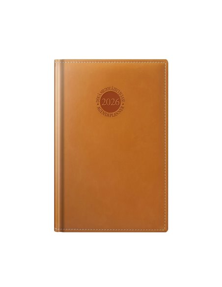 Agenda datata ro a5, 352 pagini, coperta din piele sintetica, premium deluxe amsterdam, maro, margini folio aurii, 2026