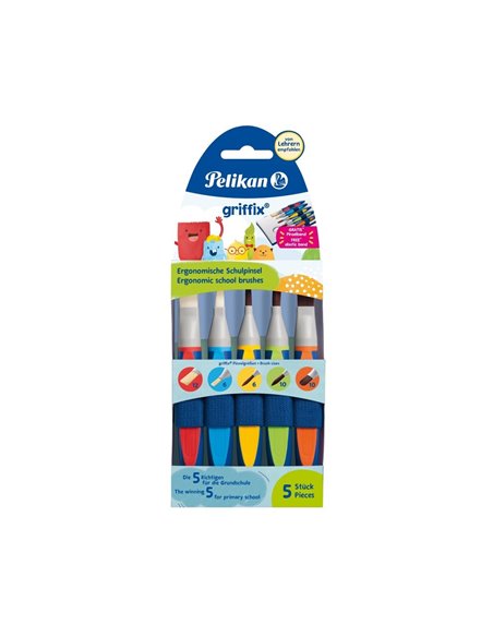 Set 5 pensule griffix (varf lat : 12 6 + varf rotund : 6 10 + virf limba de pisica : 10 ), prezentare pe blister