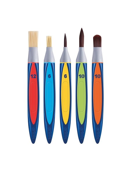 Set 5 pensule griffix (varf lat : 12 6 + varf rotund : 6 10 + virf limba de pisica : 10 ), prezentare pe blister