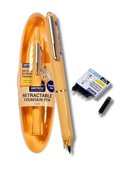 Stilou reatractabil Writech + 5 patroane cerneala albastra, Portocaliu