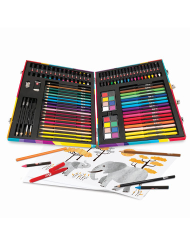 VV-1038-82057,Happi Hobbi Art Case Set De Desen Deluxe Cu 100 De Accesorii Curcubeu