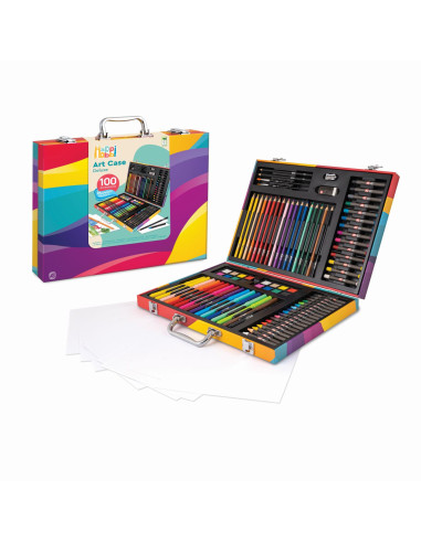 VV-1038-82057,Happi Hobbi Art Case Set De Desen Deluxe Cu 100 De Accesorii Curcubeu