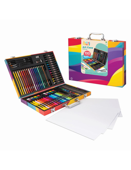 VV-1038-82057,Happi Hobbi Art Case Set De Desen Deluxe Cu 100 De Accesorii Curcubeu