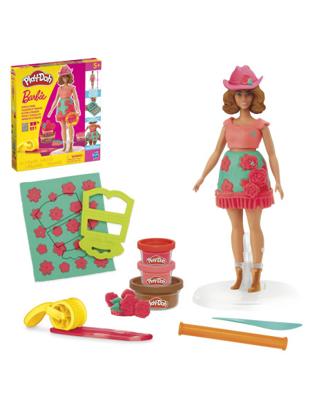 G1360,Play Doh Barbie Set Plastelina Creatii Vestimentare Cu Flori Si Franjuri Cowboy