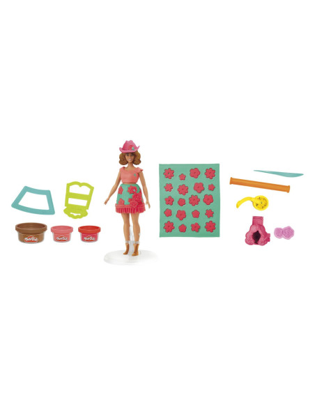 G1360,Play Doh Barbie Set Plastelina Creatii Vestimentare Cu Flori Si Franjuri Cowboy