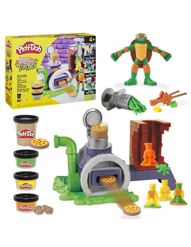 G1829,Play Doh Povestiri Cu Testoase Ninja Adolescente Mutante Set Plastelina Pizza Taie Si Arunca